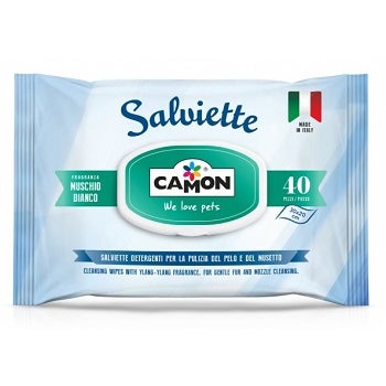 Camon Salviette Detergenti Per Cani E Gatti Muschio Bianco 40 Pezzi