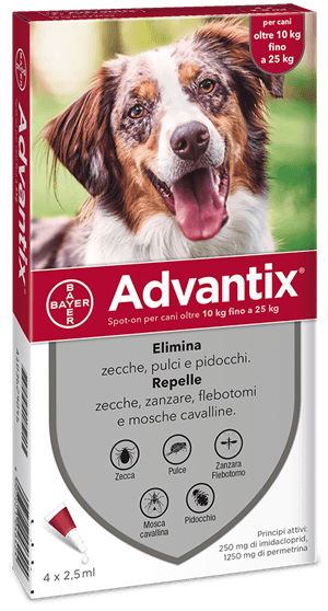 Advantix Spot On Antiparassitario per Cani, Confezione da 4 Pipette da 2,5 ml per 25 kg