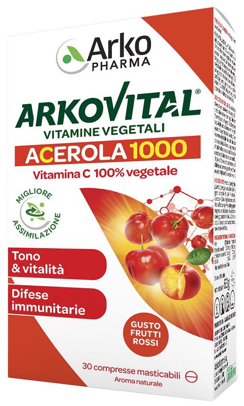 Arkofarm Arkovital Acerola 1000 Integratore di Vitamina C 30 Compresse Masticabili
