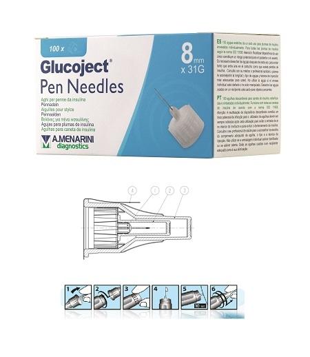 Glucoject Pen Needles 31G 8mm Aghi per Penne da Insulina 100 Pezzi