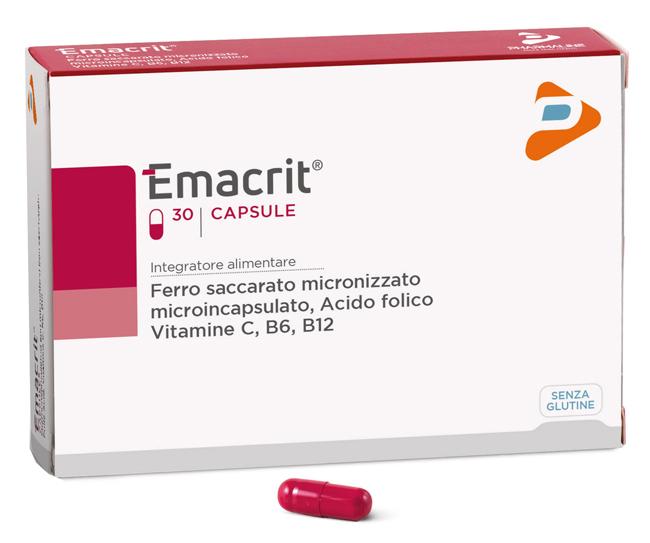 Emacrit Integratore di Ferro e Acido Folico 30 Capsule da 12,45 G