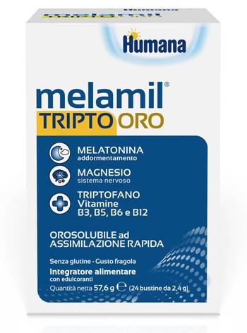Humana Melamil Tripto Oro Melatonina Magnesio Triptofano e Vitamine 24 Bustine