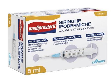 Medipresteril Siringa Ipodermica Ago 23G 0,5x30mm 5ml 10 Pezzi