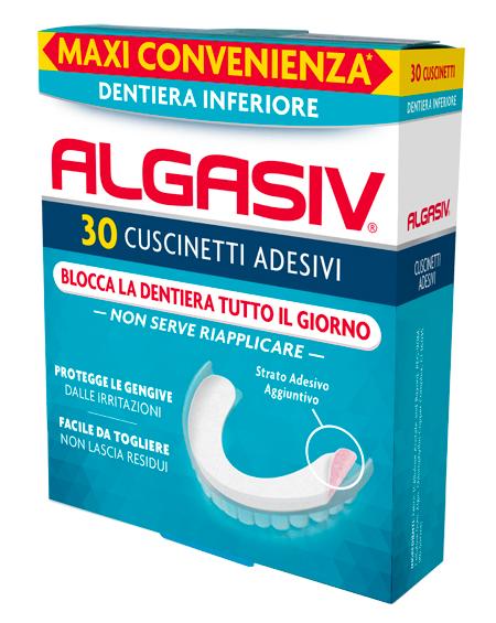 Algasiv Adesivo per Protesi Dentaria Inferiore 30 Cuscinetti Adesivi