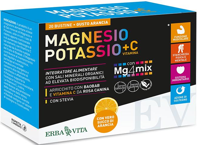 Erba Vita Magnesio e Potassio + Vitamina C Integratore Gusto Arancia 20 Bustine
