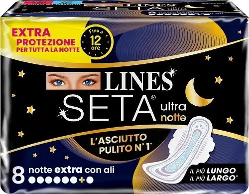 Lines Seta Ultra Notte Assorbenti per Flusso Abbondante 8 Pezzi