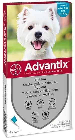 Advantix Spot On per Cani da 4-10 kg 4 Pipette Protezione Completa