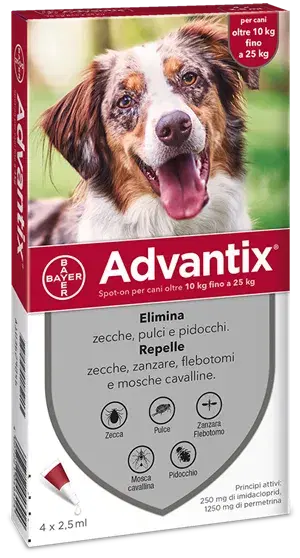 Advantix Spot On Antiparassitario per Cani, Confezione da 4 Pipette da 2,5 ml per 25 kg