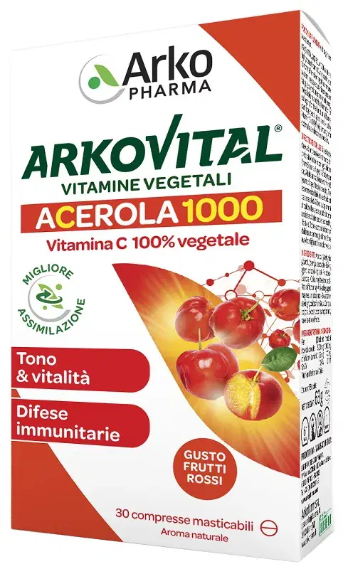 Arkofarm Arkovital Acerola 1000 Integratore di Vitamina C 30 Compresse Masticabili