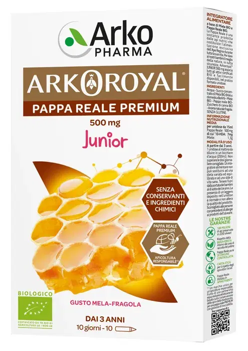 Arkoroyal Pappa Reale Bio 500 mg Integratore Ricostituente Bambini 10 Monodose