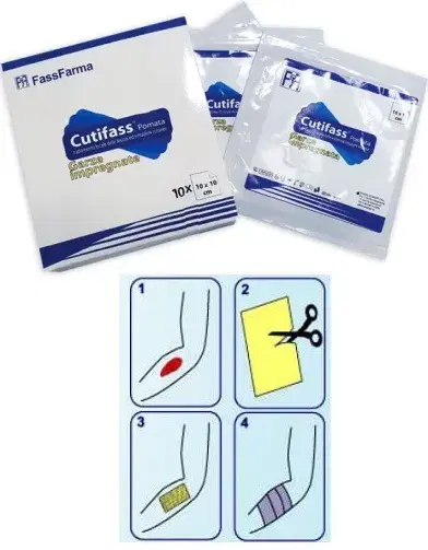 Cutifass Garza Impregnata Con Pomata 10 x 10 cm 10 Pezzi