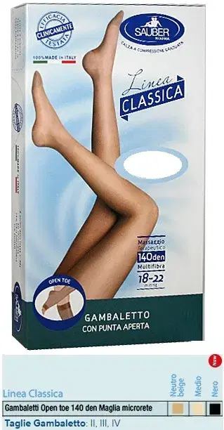 Sauber Linea Classica Gambaletto Open Toe in Maglia Microrete 140 Den Colore Med