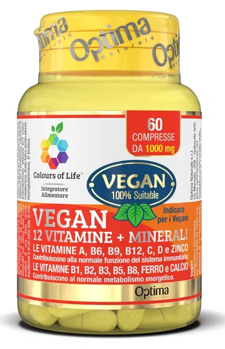 Optima Colours of Life Vegan 12 Vitamine + Minerali Integratore Difese Immunitar