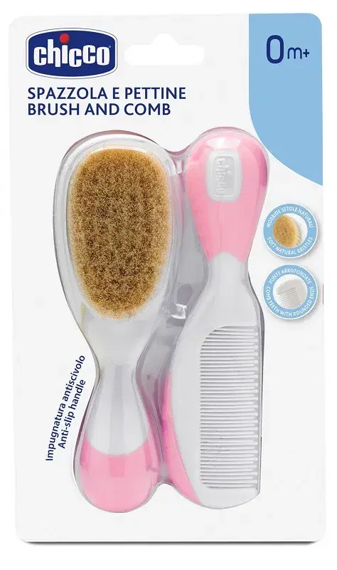 Chicco Spazzola + Pettine Rosa con Impugnatura Antiscivolo