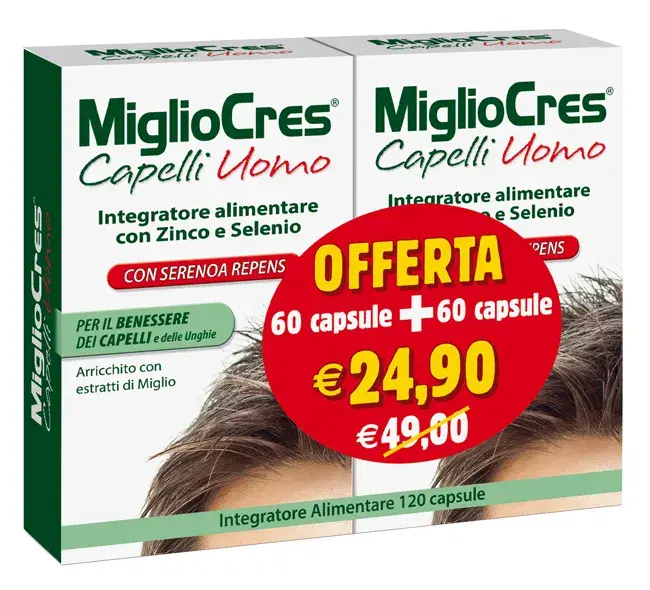 MiglioCres Capelli Uomo Integratore Anticaduta 60 Capsule +60 Capsule