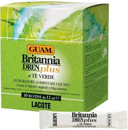 Guam Britannia Dren Plus al Tè Verde Integratore 30 Bustine da 12 ml