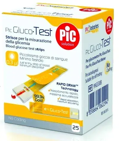 Pic Solution Glucotest Strisce per la Misurazione della Glicemia 25 Pezzi