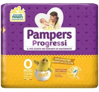 Pampers Progressi Pannolini Per Neonati Taglia 0 Micro 24 pezzi 1-2,5 Kg