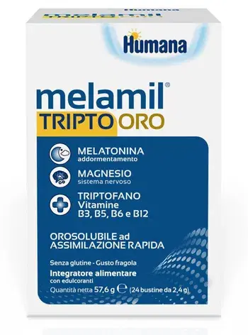 Humana Melamil Tripto Oro Melatonina Magnesio Triptofano e Vitamine 24 Bustine
