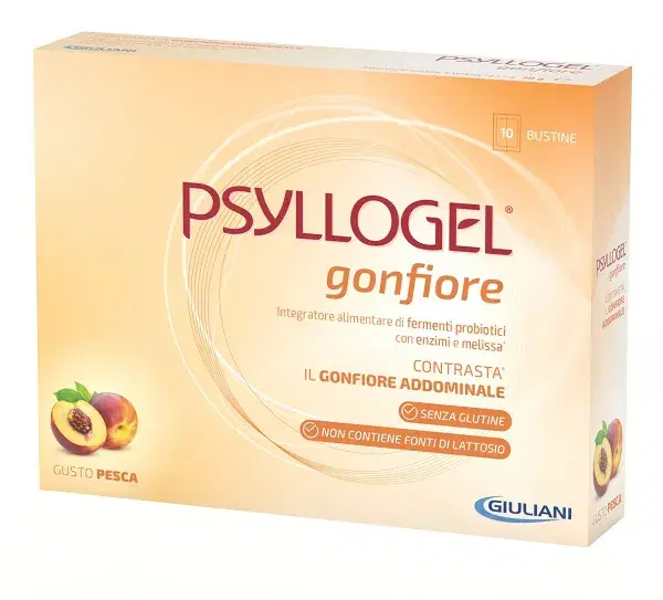 Psyllogel Gonfiore Integratore di Fermenti Probiotici Gusto Pesca 10 Bustine