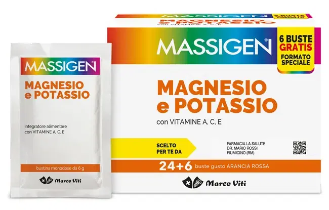 Massigen Magnesio Potassio Integratore Alimentare 24+6 Bustine