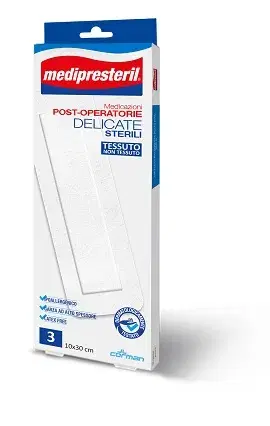 Medipresteril Medicazioni Post-Operatorie Delicate Sterili 10x30cm 3 Pezzi