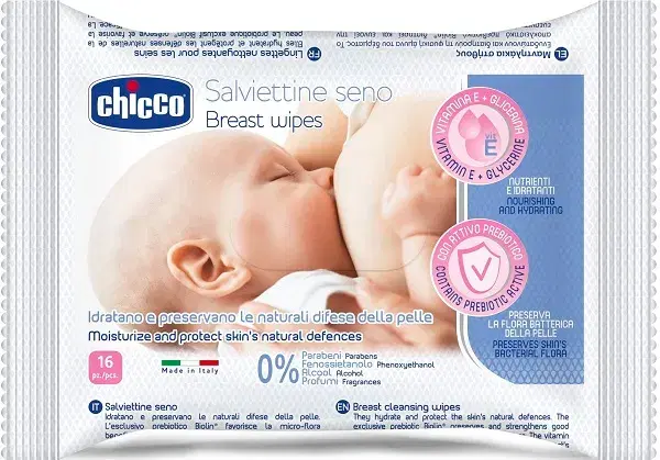 Chicco Salviette Detergenti Delicate Nutrienti e Idratanti Per Il Seno 16 Pezzi