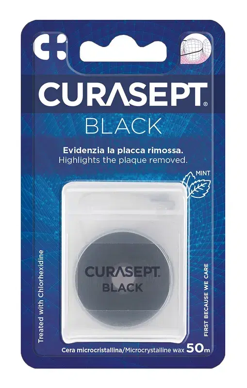 Curasept Floss Filo Interdentale Classico Cerato Nero Clorexidina 50 m