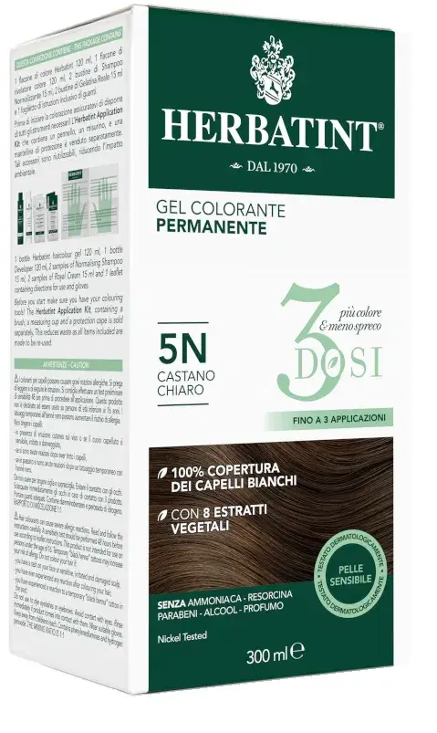Herbatint Tintura Capelli Gel Permanente 3Dosi 5N Castano Chiaro 300 ml