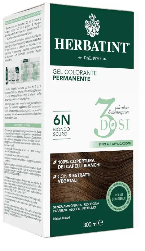 Herbatint Tintura Capelli Gel Permanente 3Dosi 6N Biondo Scuro 300 ml