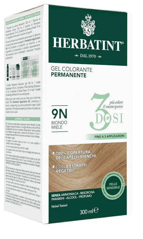 Herbatint Tintura Capelli Gel Permanente 3Dosi 9N Biondo Miele 300 ml
