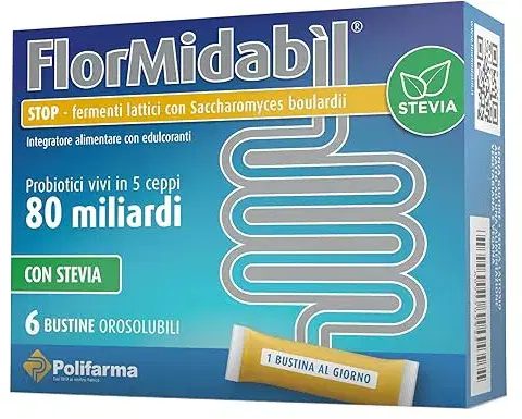 FlorMidabil Stop Con Stevia Integratore Contro la Diarrea 6 Bustine
