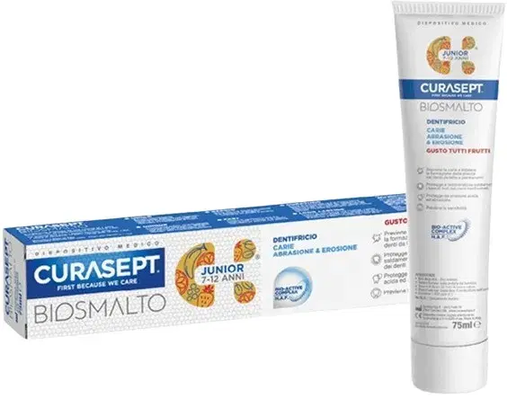 Curasept Biosmalto Carie Abrasione ed Erosione Dentifricio Junior 7-12 Anni 75ml