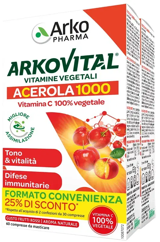 Arkopharma Arkovital Acerola 1000 Integratore di Vitamina C Promo Bipacco 60 com