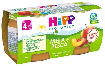 Hipp Biologico Omogeneizzato Merenda Mela e Pesca 2 x80 g