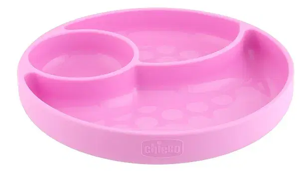 Chicco Piatto Silicone a Scomparti Con Ventosa Rosa 1 Pezzo