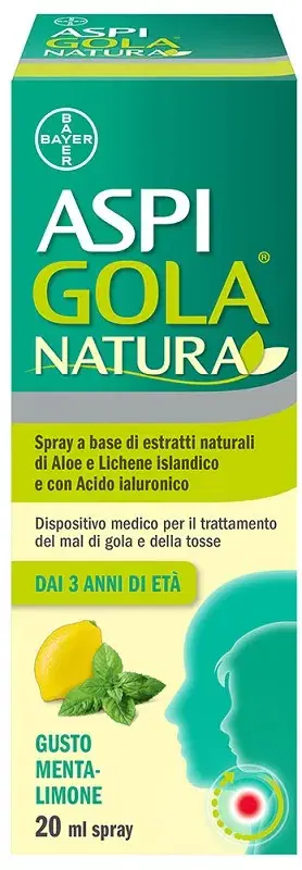 Aspi Gola Natura Spray per Tosse e Mal di Gola Menta e Limone Flacone 20ml