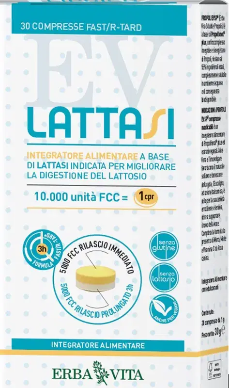 Erba Vita Lattasi Integratore Alimentare Intolleranza Lattosio 30 Compresse