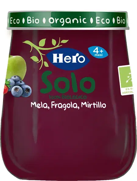 Hero Solo Omogeneizzato Biologico Mela, Fragola e Mirtillo 120 gr