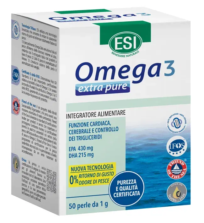 Esi Omega 3 Extra Pure Integratore per la Funzione Cardiaca e Celebrale 50 Perle