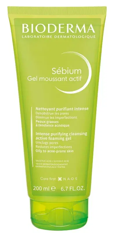 Bioderma Sebium Gel Moussant Actif Detergente Viso Notte per Pelli Grasse 200 ml