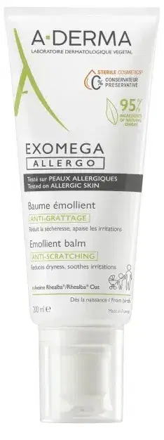 A-Derma Exomega Allergo Balsamo Emolliente per Pelle Secca e Atopica 200 ml