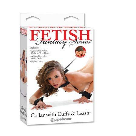 Fetish Collar With Cuffs & Leash Collare con Polsini e Guinzaglio