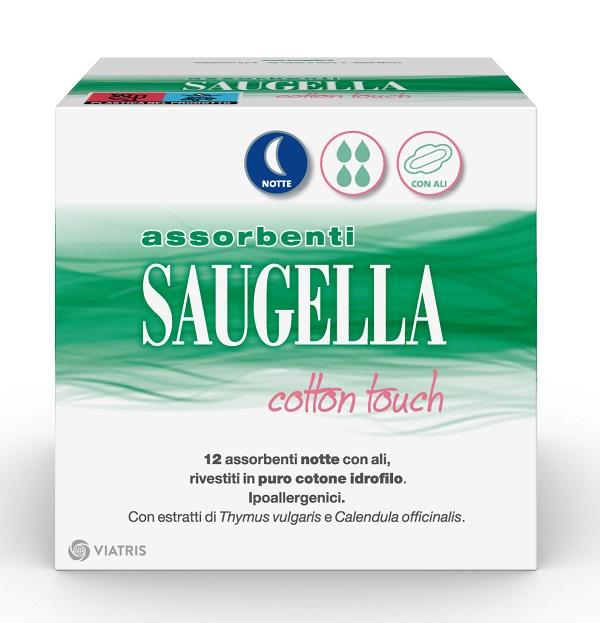 Saugella Cotton Touch Notte con Ali in Puro Cotone Ipoallergenici 12 Assorbenti