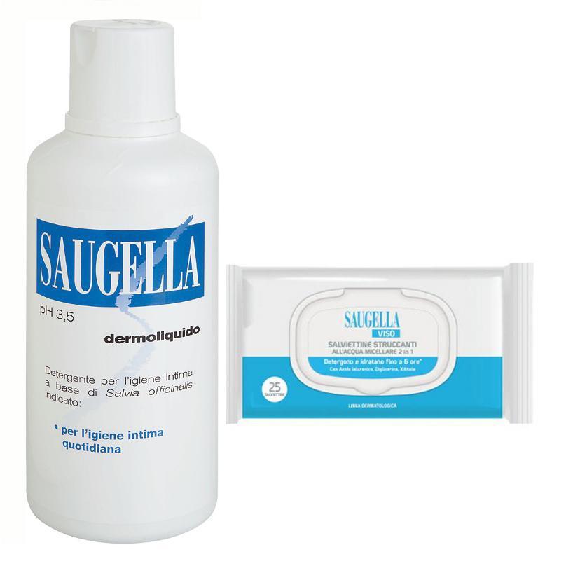 Saugella Dermoliquido Ph 3.5 Detergente Intimo Quotidiano 500ml+Salviettine 25pz