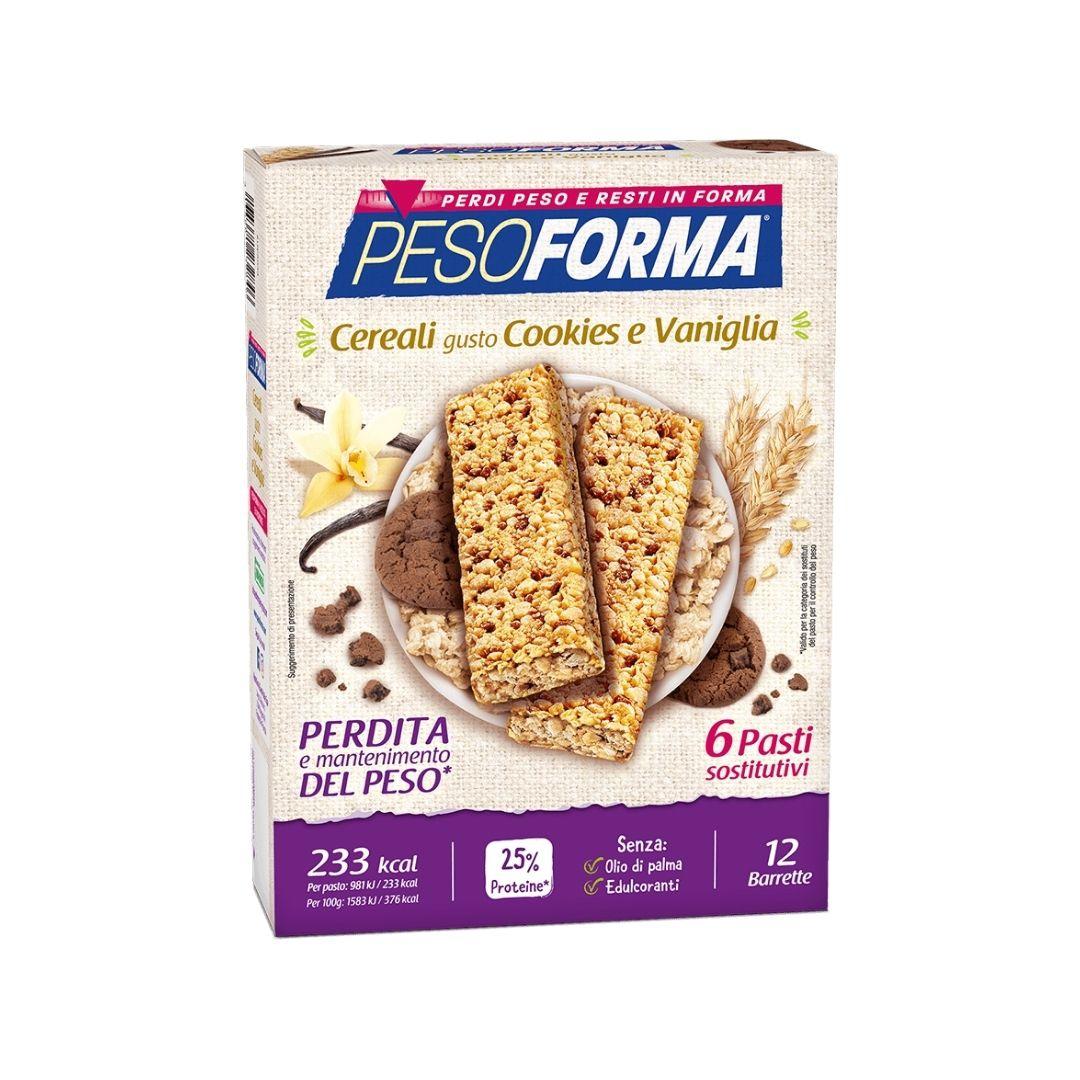 Pesoforma Barrette ai Cereali Cookies e Vaniglia 12 Pezzi 372 g