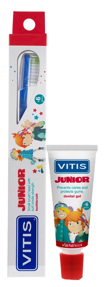 Vitis Junior Spazzolino + Gel Dentifricio per Bambini da 15 ml
