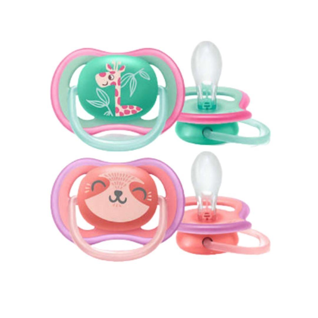 Philips Avent Succhietti Ultra Air 18m+ Femmina Giraffa-Riccio 2 Pezzi