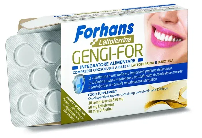 Forhans Gengi-For Integratore di Lattoferrina e D-Biotina 30 Compresse Orosolubi