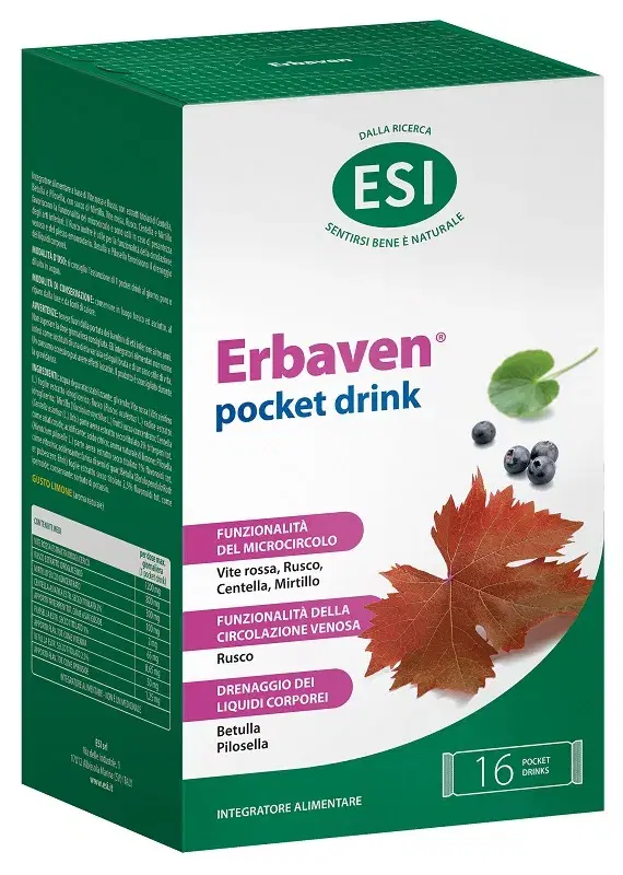 Esi Erbaven Integratore Alimentare per Gambe Gonfie e Pesanti 16 Pocket Drink